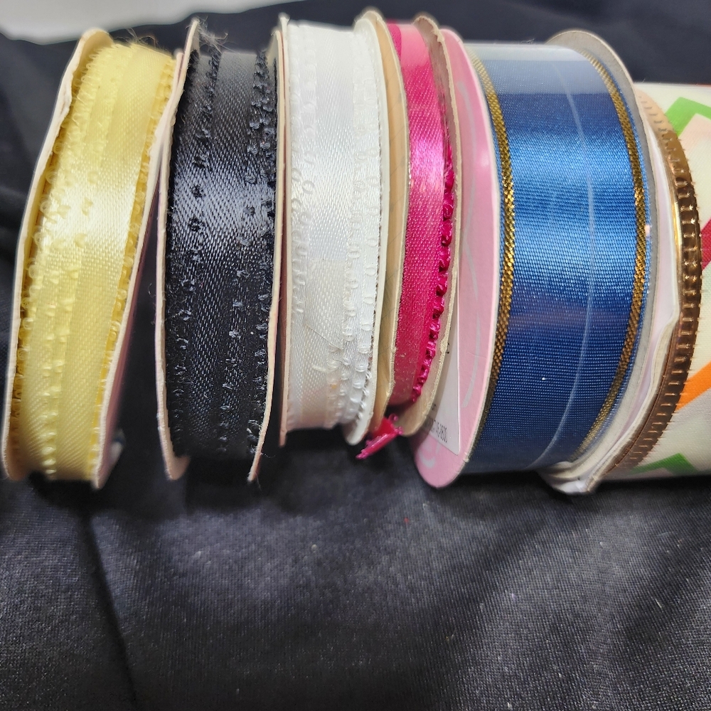 Vintage Colorful Ribbon Set with Chevron Pattern Gold Trim, 8 Spools - Picture 5 of 10